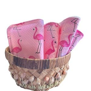 HAND CRAFTED Colorful Six Pink Flamingos Reusable 100% Cotton UnPaper Towels